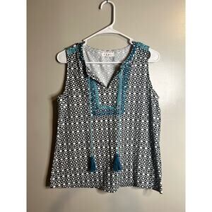 THML Anthropologie Boho V-Neck Tassell Tank Embroidered